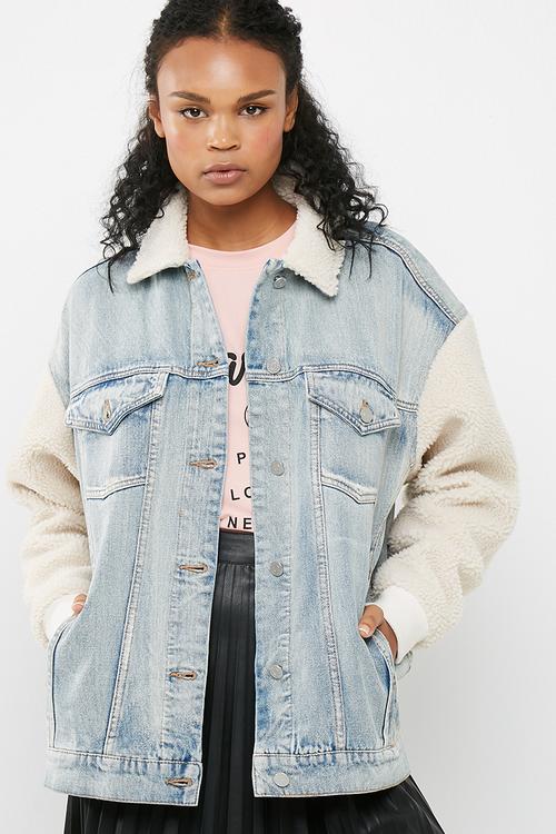 Oversized borg sleeve denim jacket