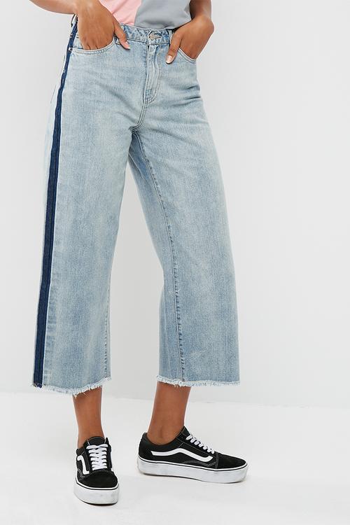 Wide leg contrast side jeans
