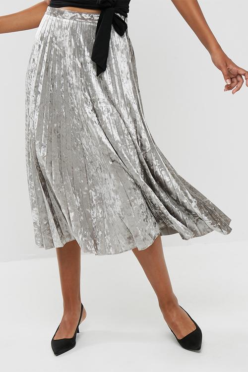 Velvet pleated midi skirt
