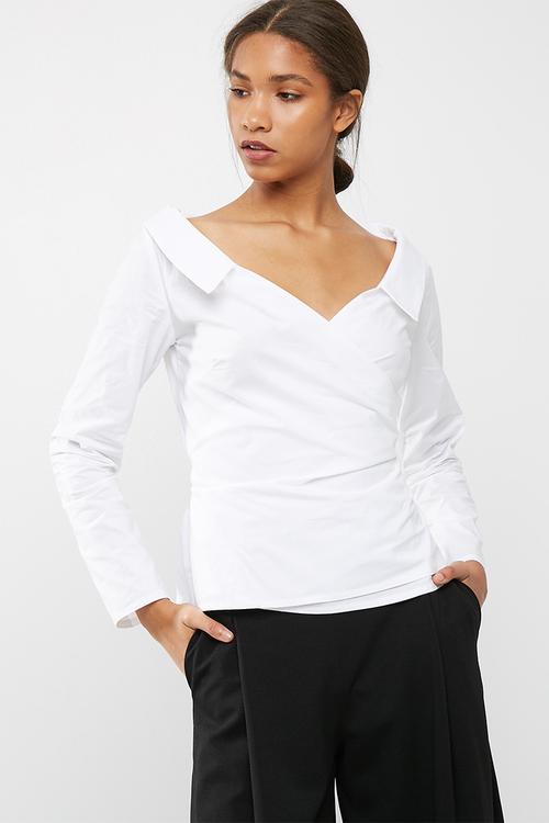 Poplin wrap shirt with tie belt