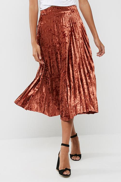 Velvet pleated midi skirt