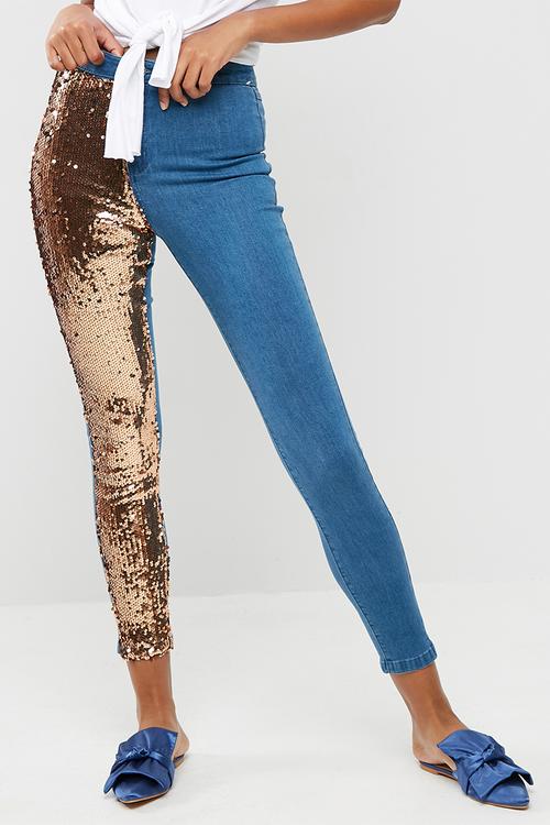 Vice high waisted rose gold sequins panel skinny