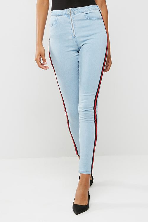 Sinner floral badge side stripe mom jeans