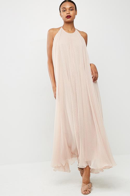 Dobby mesh halterneck drop back maxi dress