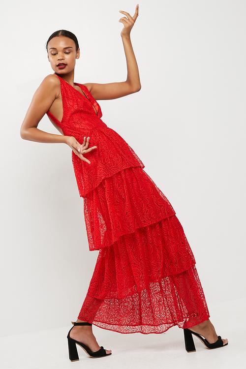 Lace tiered frill maxi dress