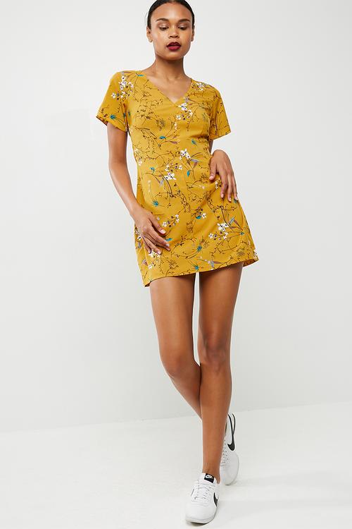 Floral button front short sleeve mini dress