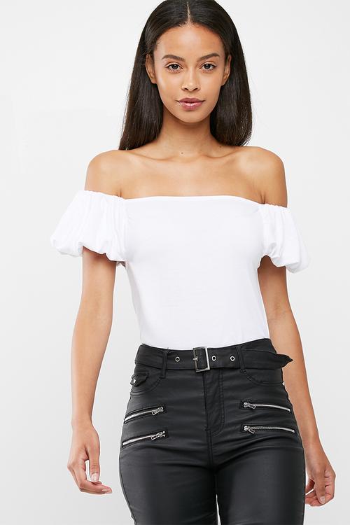 Puffball sleeve bardot top