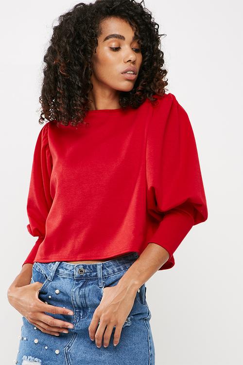 Puffball sleeve round neck blouse