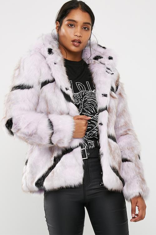 Zebra faux fur coat
