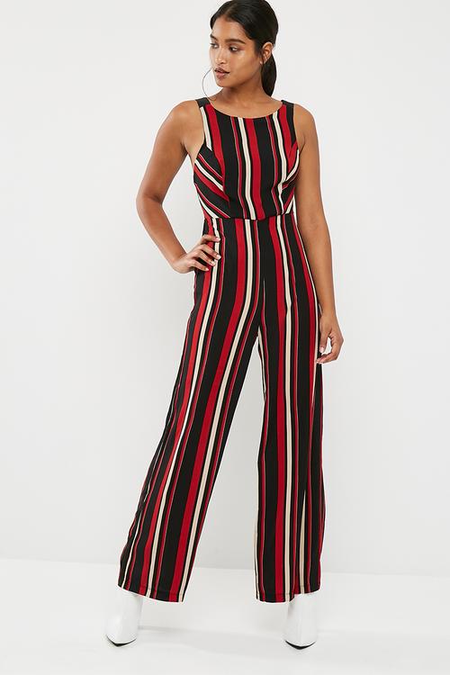 Vertical stripe strappy jumpsuit