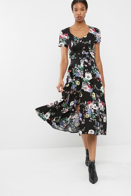 Cap sleeve midi dress with tie detail