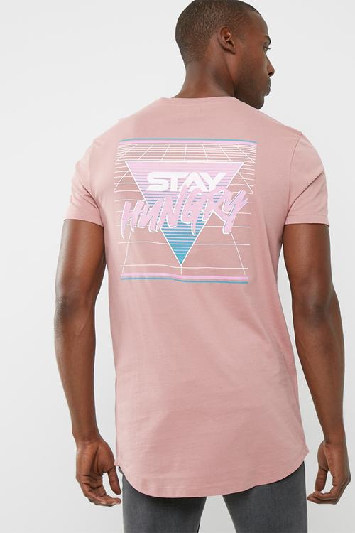 Printed curved hem tee