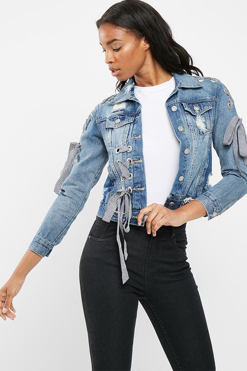 Denim jacket with ribbon detail