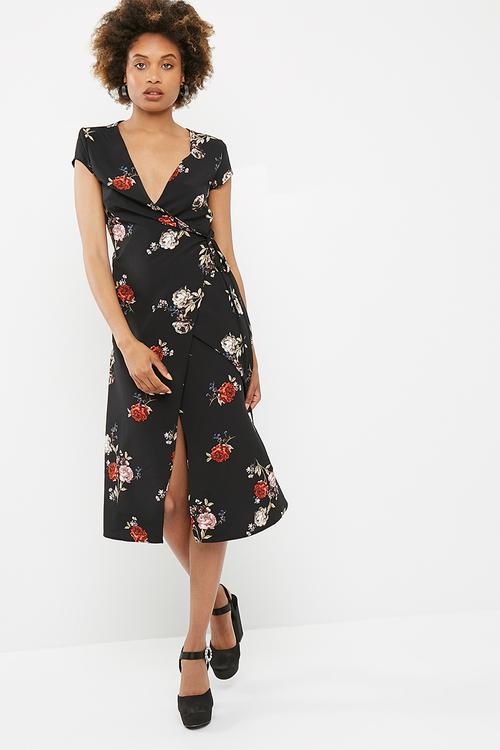 Printed midi wrap dress