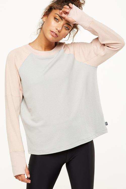 Waffle crew neck long sleeve top