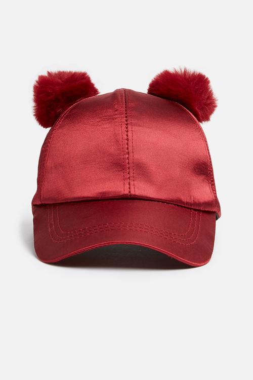 Satin pom pom cap