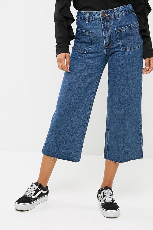 Mid rise wide leg cropped jeans