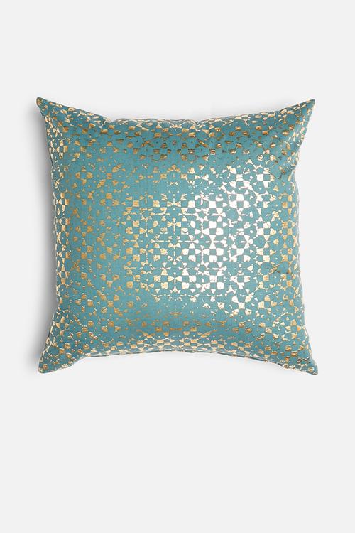 Textured printed cushion cover - turquoise