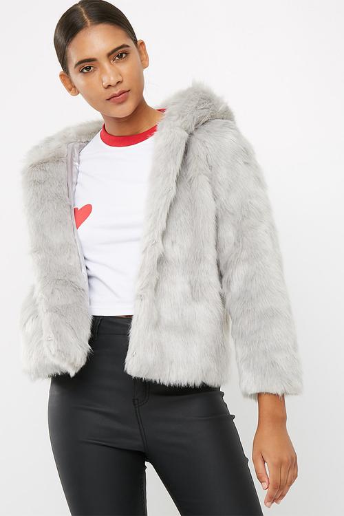 Faux fur hooded coat