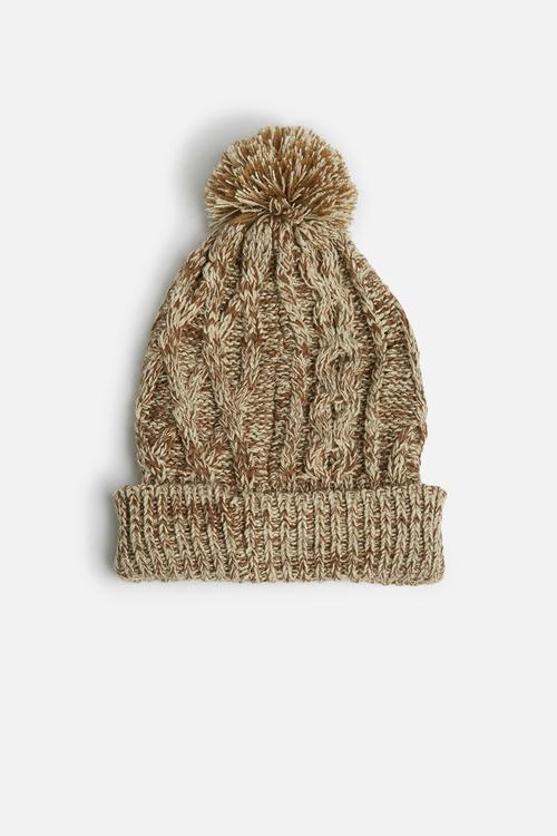 Cabled melange beanie - beige
