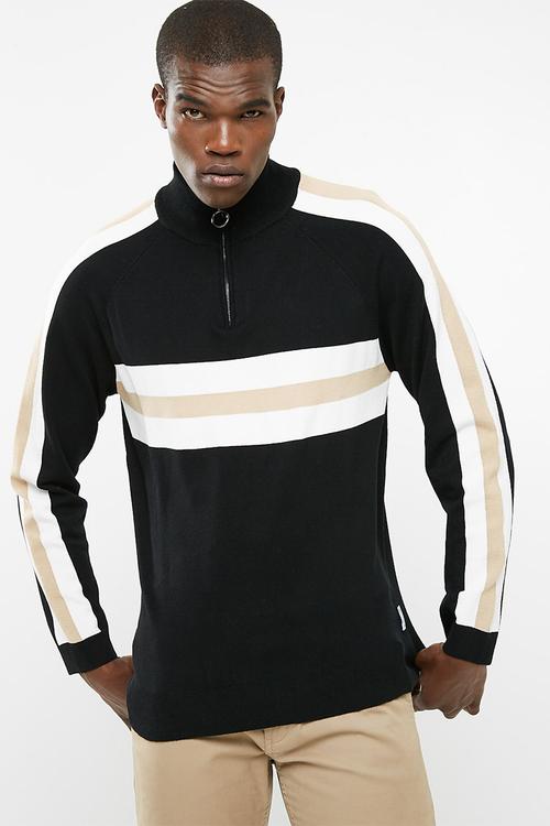 Striped zip neck jumper