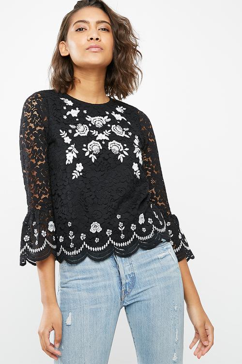 Mono embroidered lace top