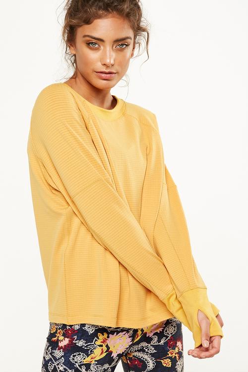 Waffle crew neck long sleeve top