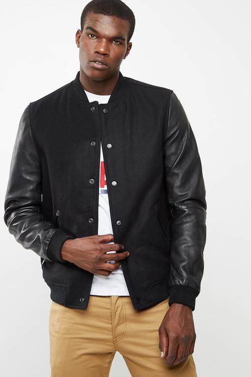 Varsity wool leather bomber