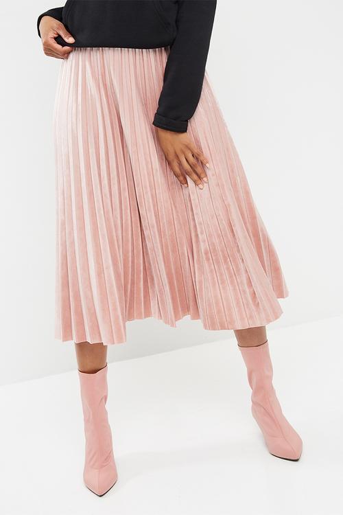 Velvet pleated midi skirt