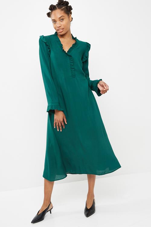 Ruffle collar midi shirt dress