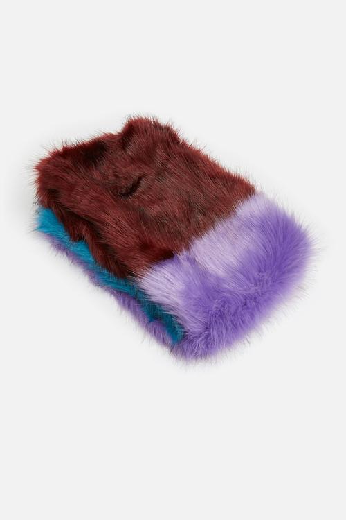 Colour block faux fur shawl