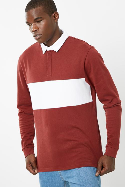Colour blocked rugby jersey - red