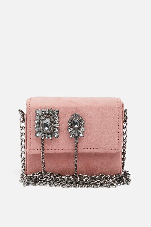Embellished micro boxy xbody clutch