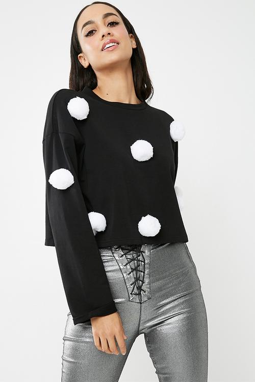 Pom pom cropped sweatshirt