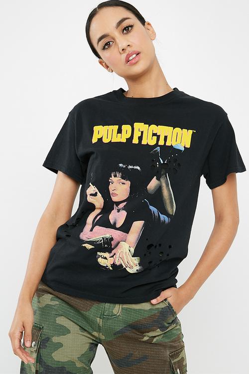 Pulp fiction graphic distressed oversized t-shirt