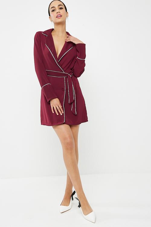 Belted collar wrap shift dress