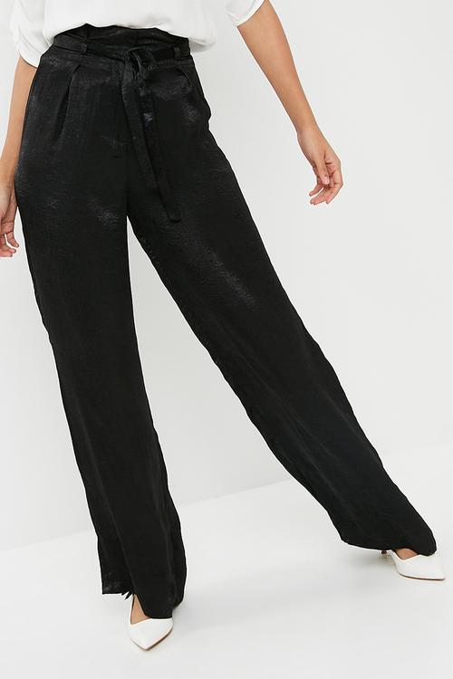 Satin tie waist wide leg trousers