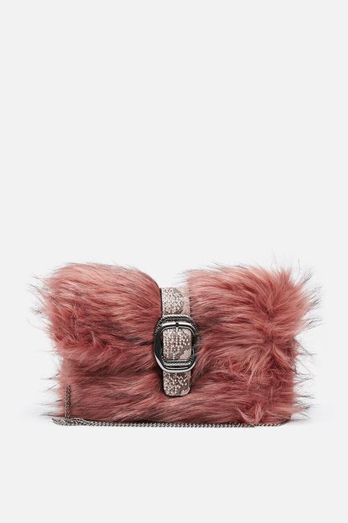 Faux fur buckle clutch