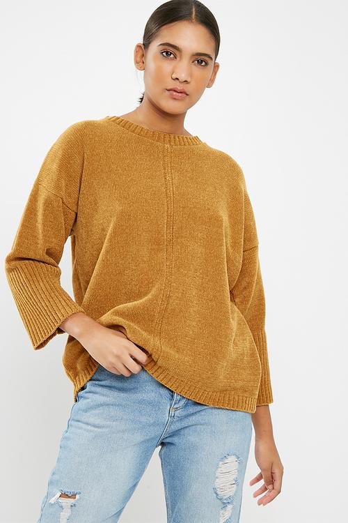 Raw seam chenille knit