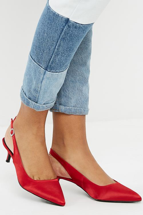 Satin kitten heel - red