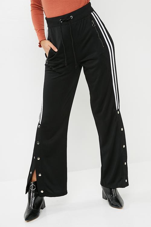 Popper side wide leg side stripe jogger