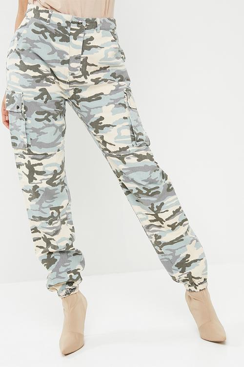 Premium light blue camo printed cargo trousers