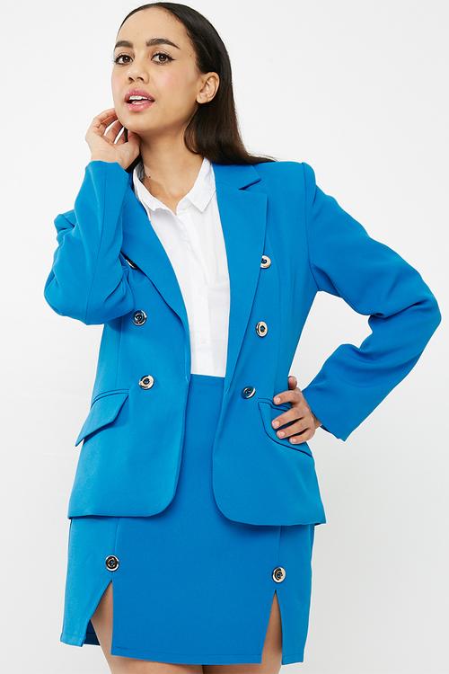 Silver button blazer - blue