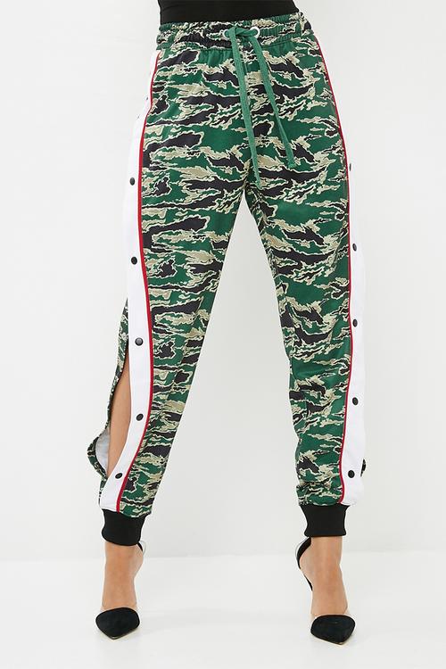 Side stripe popper jogger camo