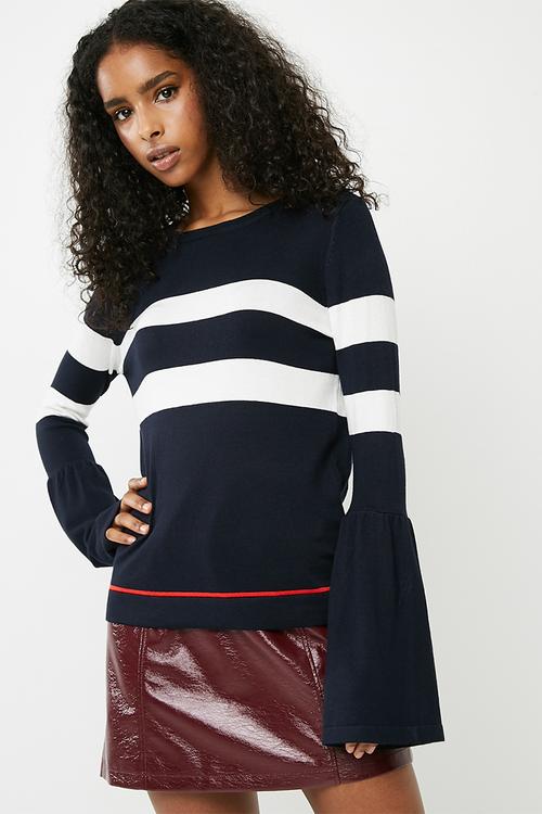 Lacole bell sleeve knit - navy & white