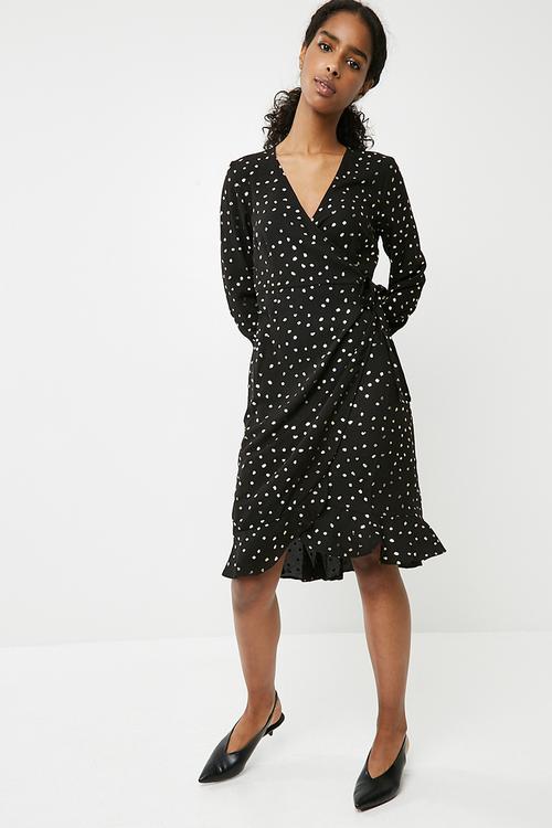 Henna dot wrap dress - black