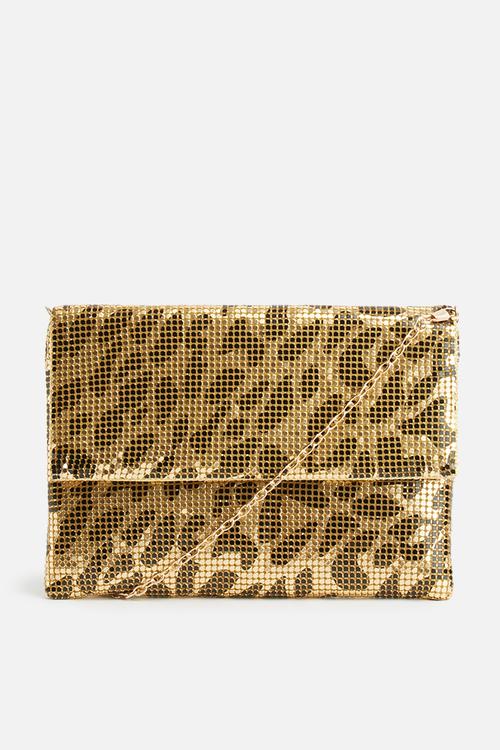Leopard print chain mail bag