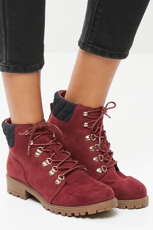 Quilted worker boot - maroon