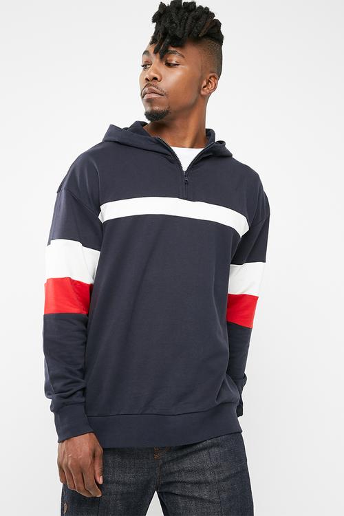 Zip neck colour-block hoodie