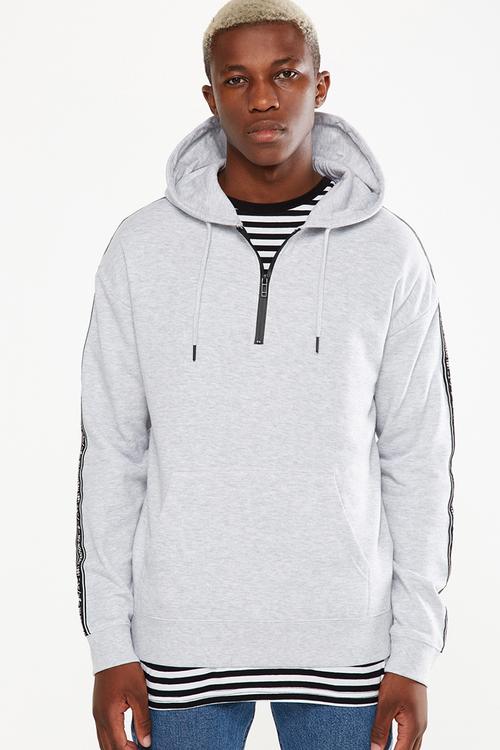 Drop shoulder pullover fleece hoodie - grey